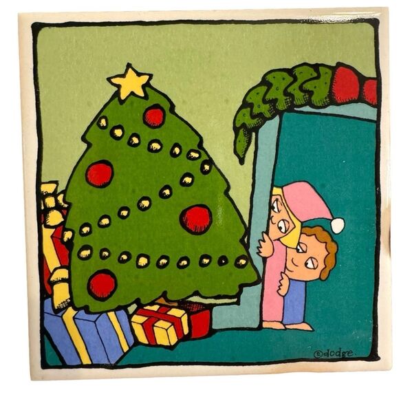 Ursula Dodge Whimsical Fun Christmas Ceramic Tile Coasters Set of 4 - Picture 4 of 7